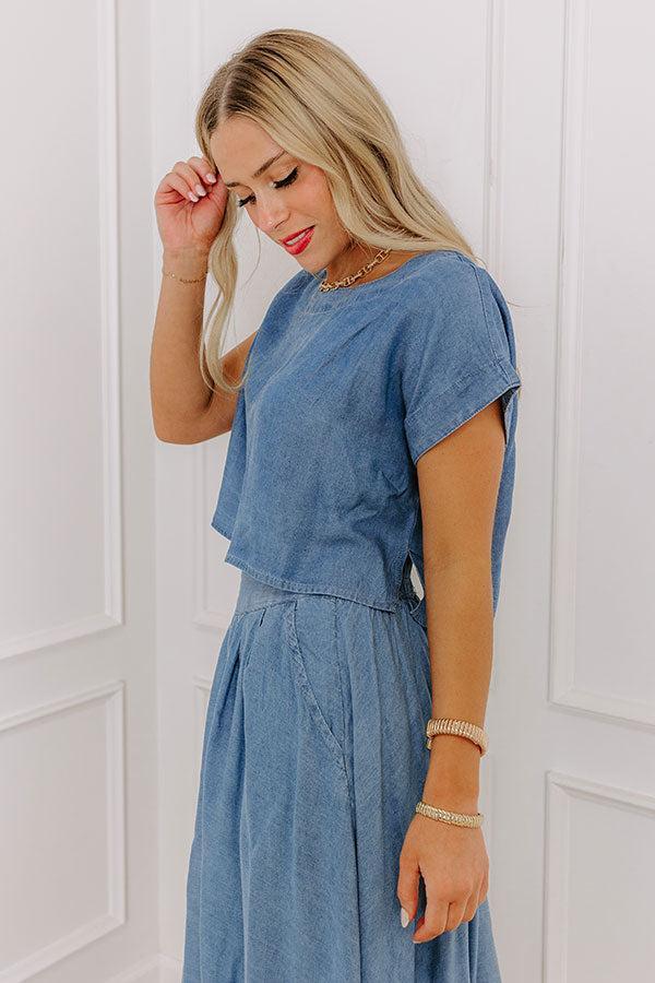 Farmers Market Stroll Chambray Crop Top Product Image