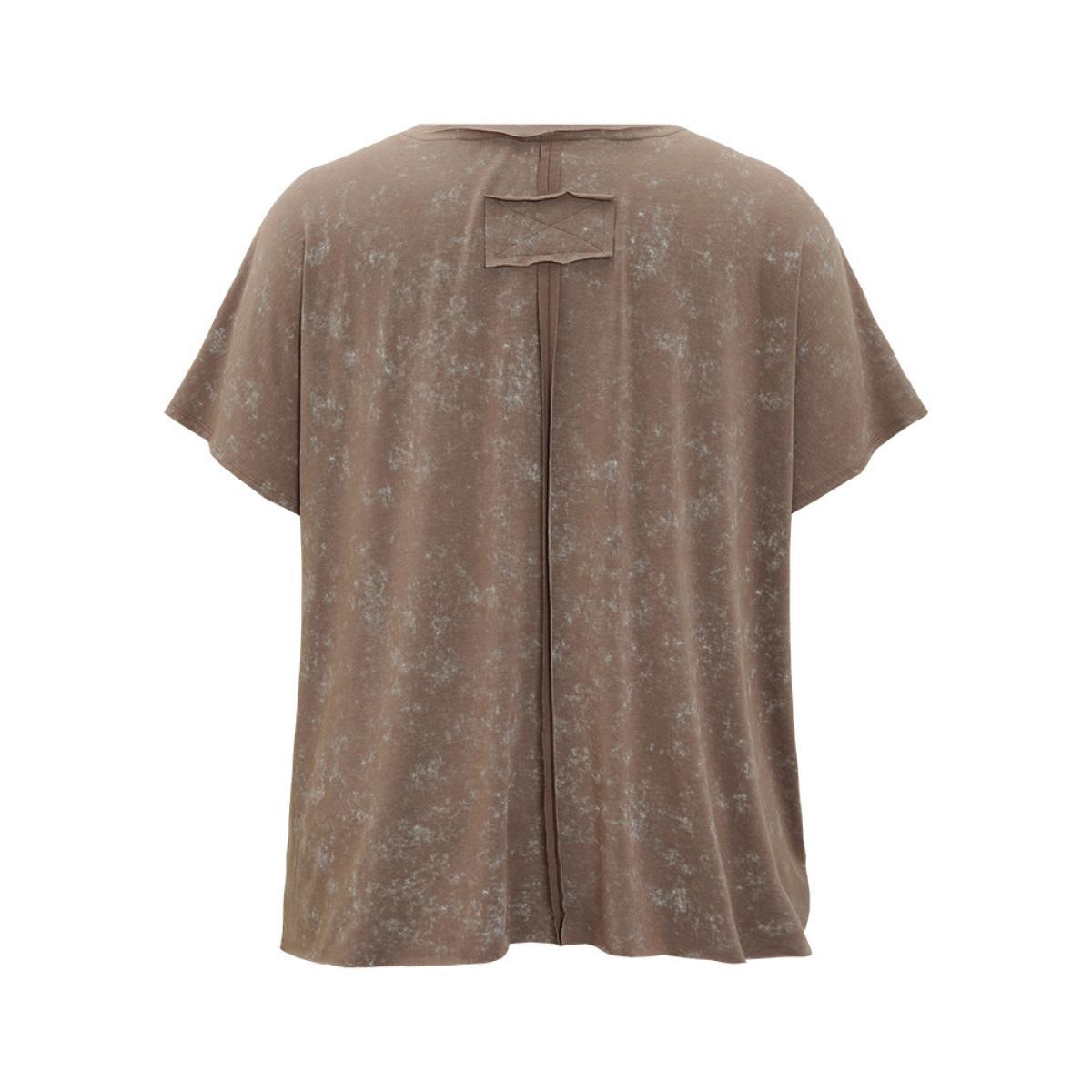 Plus Size Solid Round Neck Mesh Patchwork T-shirt Black Women Elegant See through Plain Round Neck Dailywear T-shirts BloomChic 30/6X Product Image