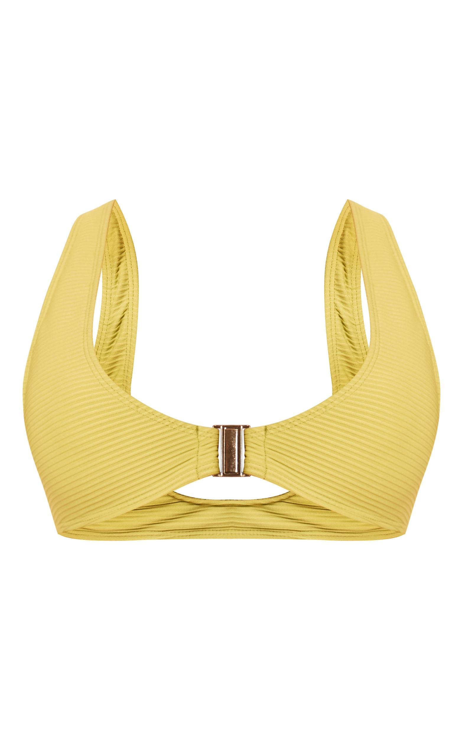 Lime Ribbed Plunge Bikini Top Product Image