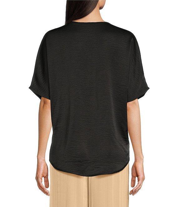 DKNY by Donna Karan Woven V-Neck Short Sleeve Blouse Product Image