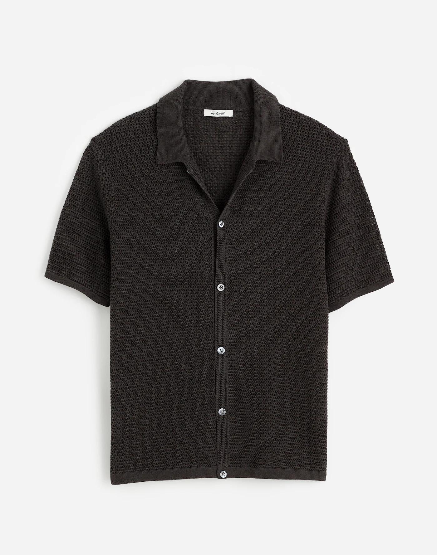Open-Stitch Button-Up Sweater Polo Product Image