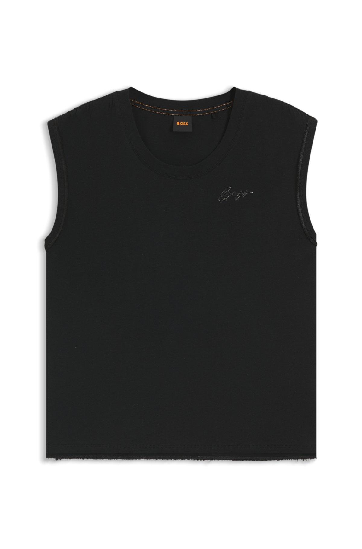 BOSS - Cotton-jersey top with crystal logo - Black Product Image