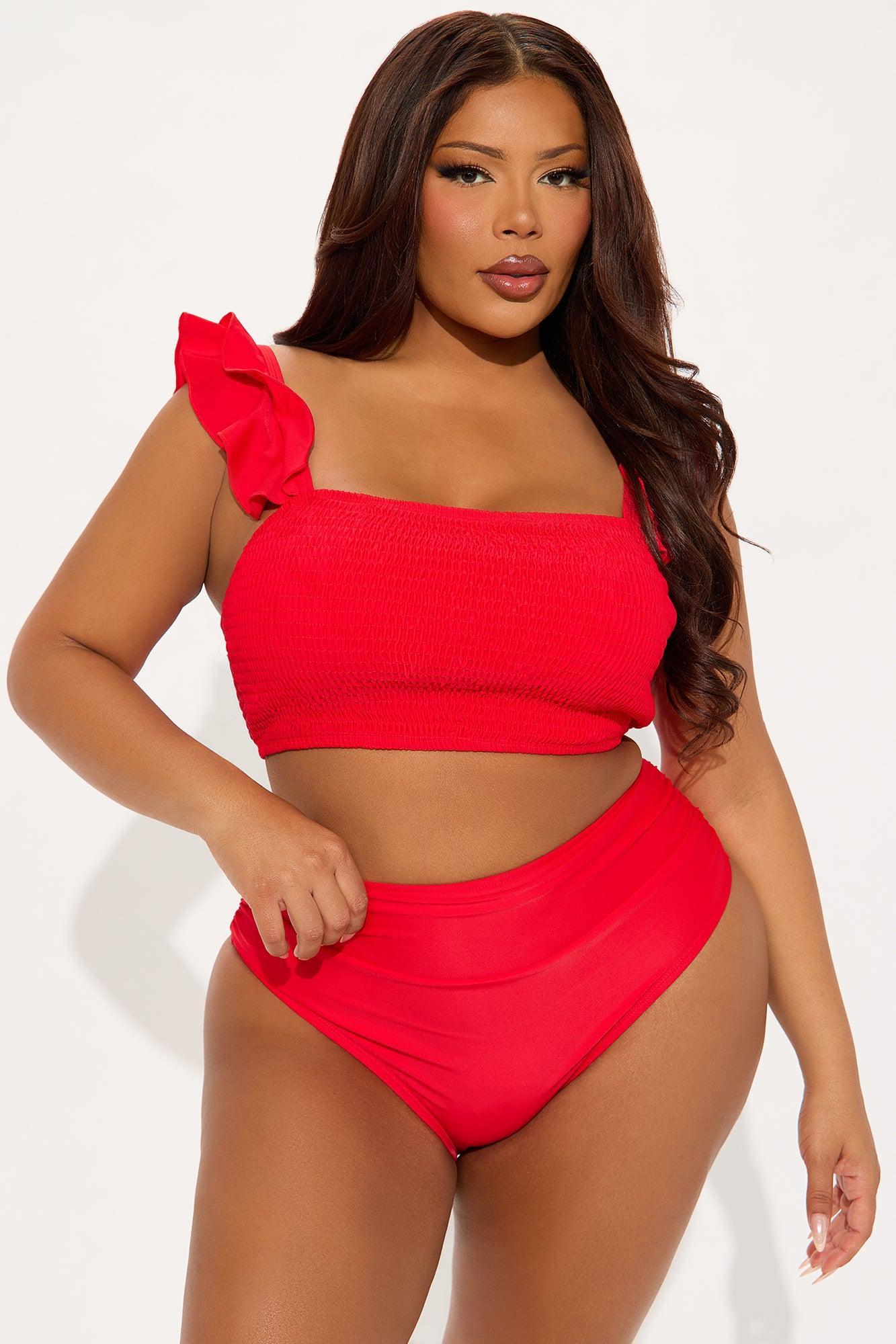Meredith Ruffle Smocked 2 Piece Bikini - Red Product Image