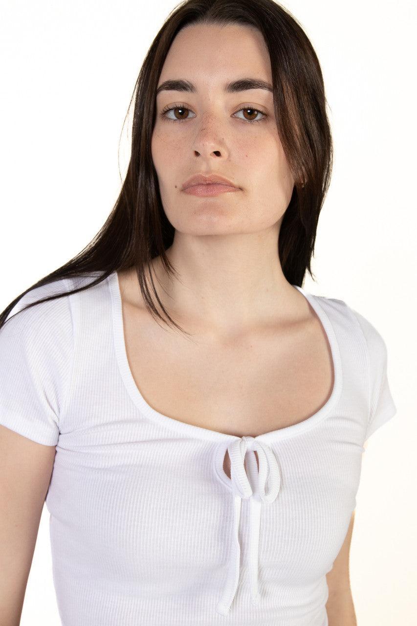 White Tie Front Ribbed Tee Product Image