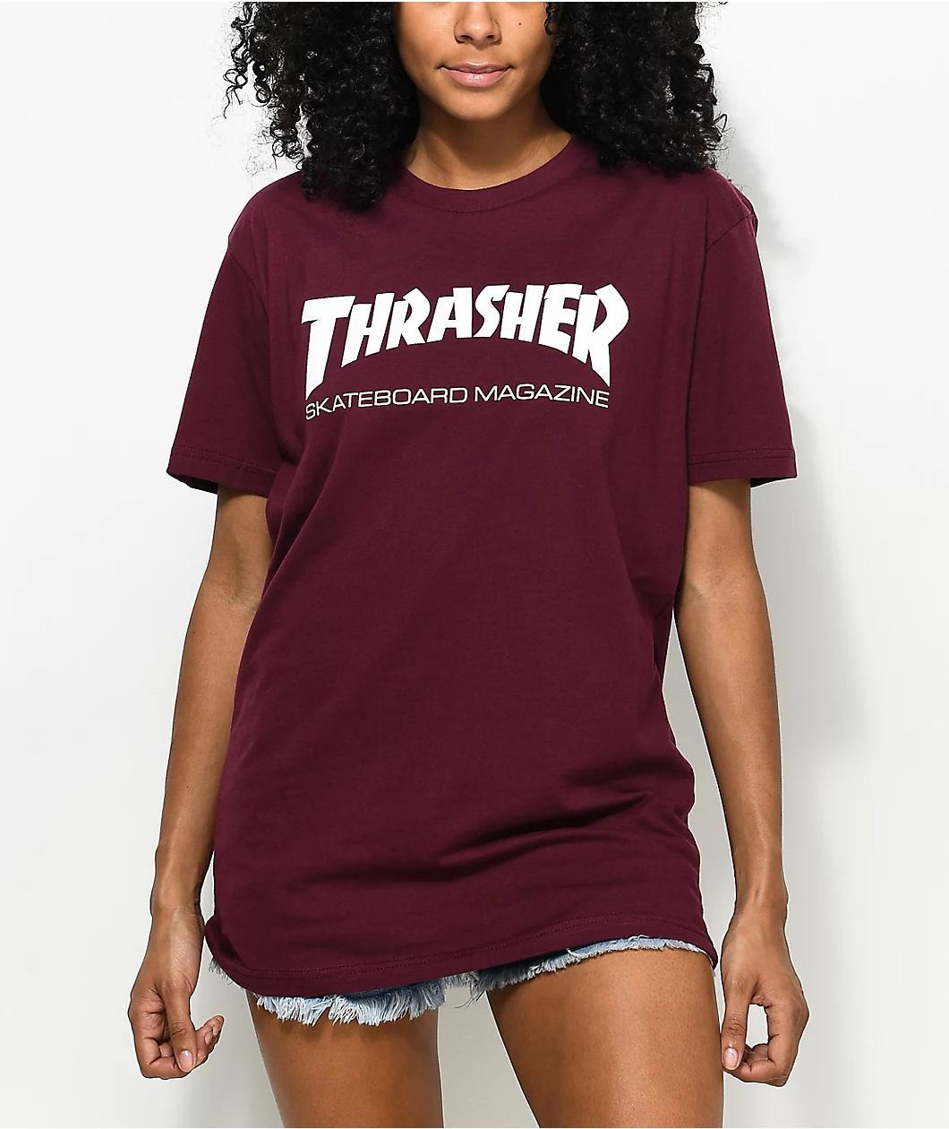 Thrasher Skate Mag Burgundy Boyfriend Fit T-Shirt Product Image