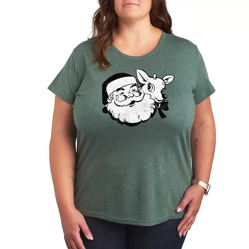 Plus Size Santa & Reindeer Holiday Graphic Tee, Women's, Size: 4XL, Grey Dark Red Product Image