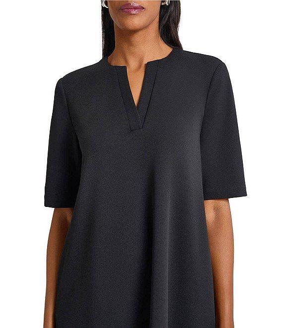 Ming Wang Stretch Crepe Split V-Neck Short Sleeve A-Line Dress Product Image