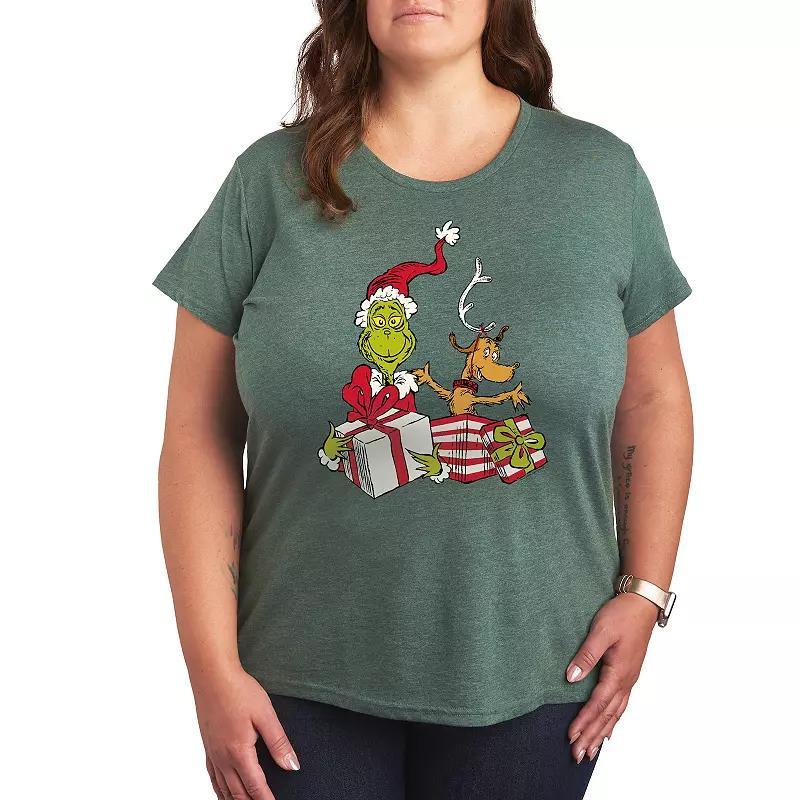 Plus Dr. Seuss The Grinch Max and Grinch Graphic Tee, Women's, Size: 1XL, Grey Gray Product Image