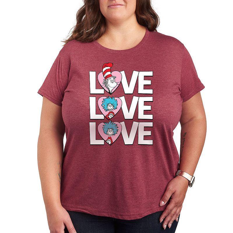 Plus Size Dr. Seuss Love Stacked Graphic Tee, Women's, Size: 2XL, Grey Dark Red Product Image