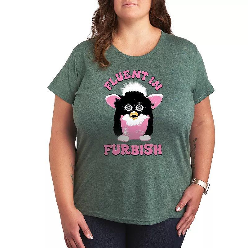 Plus Furby Fluent In Furbish Graphic Tee, Womens Grey Royal Blue Product Image