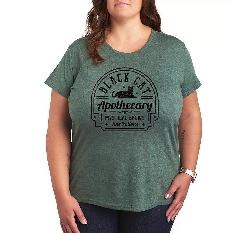 Plus Size Black Cat Apothecary Sign Graphic Tee, Women's, Size: 3XL, Grey Green Product Image