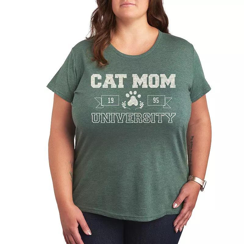 Plus Size Cat Mom University Graphic Tee, Women's, Size: 2XL, Grey Green Product Image