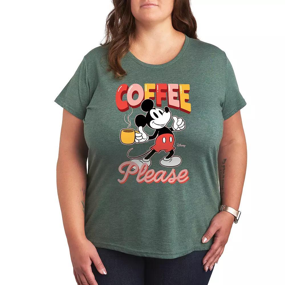 Disney's Mickey Mouse Plus Coffee Please Graphic Tee, Women's, Size: 3XL, Grey Green Product Image