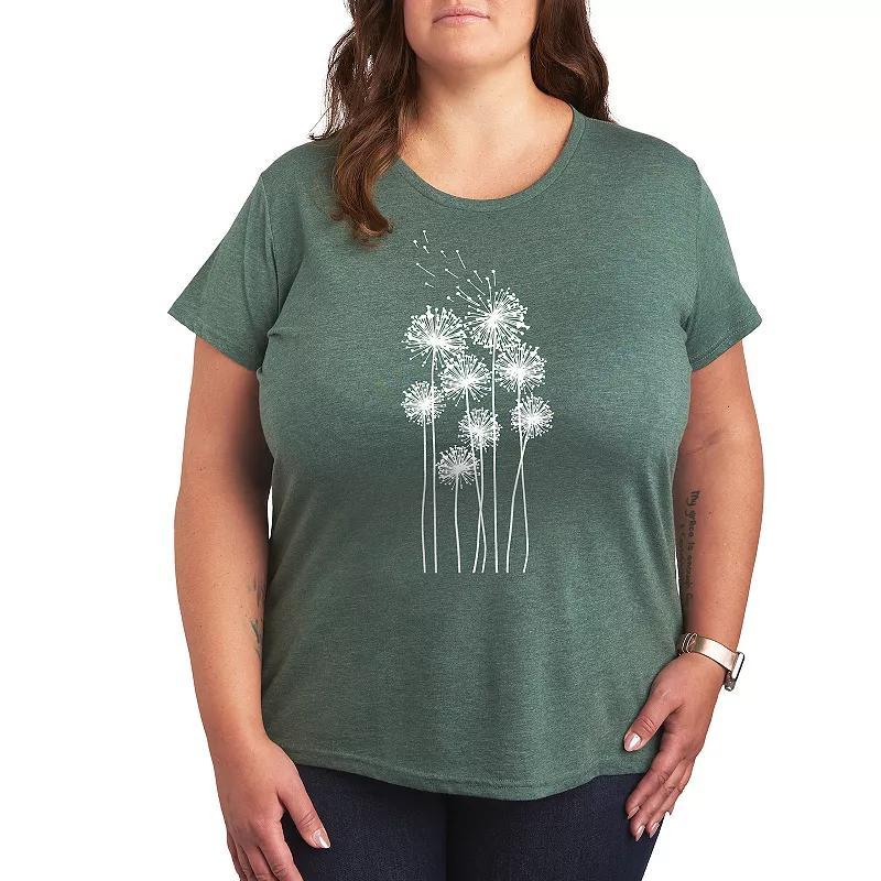 Plus Tall Dandelions Graphic Tee, Womens Grey Green Product Image