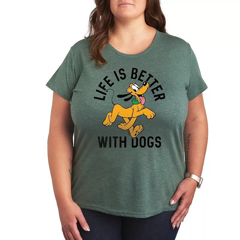 Disney's Pluto Plus Life Is Better With Dogs Graphic Tee, Women's, Size: 2XL, Grey Green Product Image