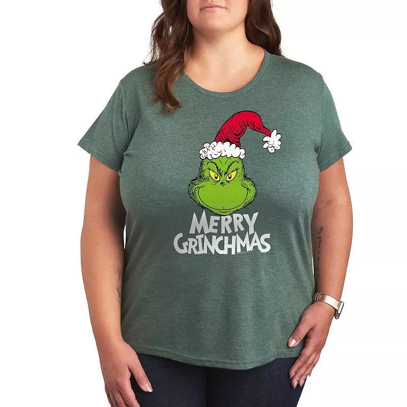 Plus Dr. Seuss The Grinch Merry Grinchmas Graphic Tee, Women's, Size: 1XL, Grey Green Product Image