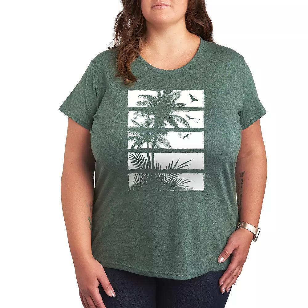Plus Palm Tree Silhouette Panels Graphic Tee, Women's,  Product Image