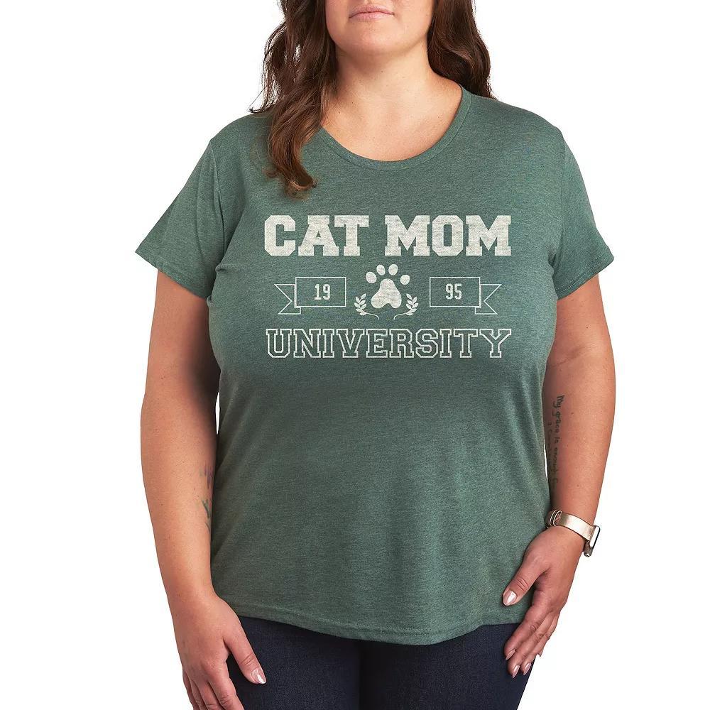 Plus Size Cat Mom University Graphic Tee, Women's, Size: 2XL, Grey Green Product Image