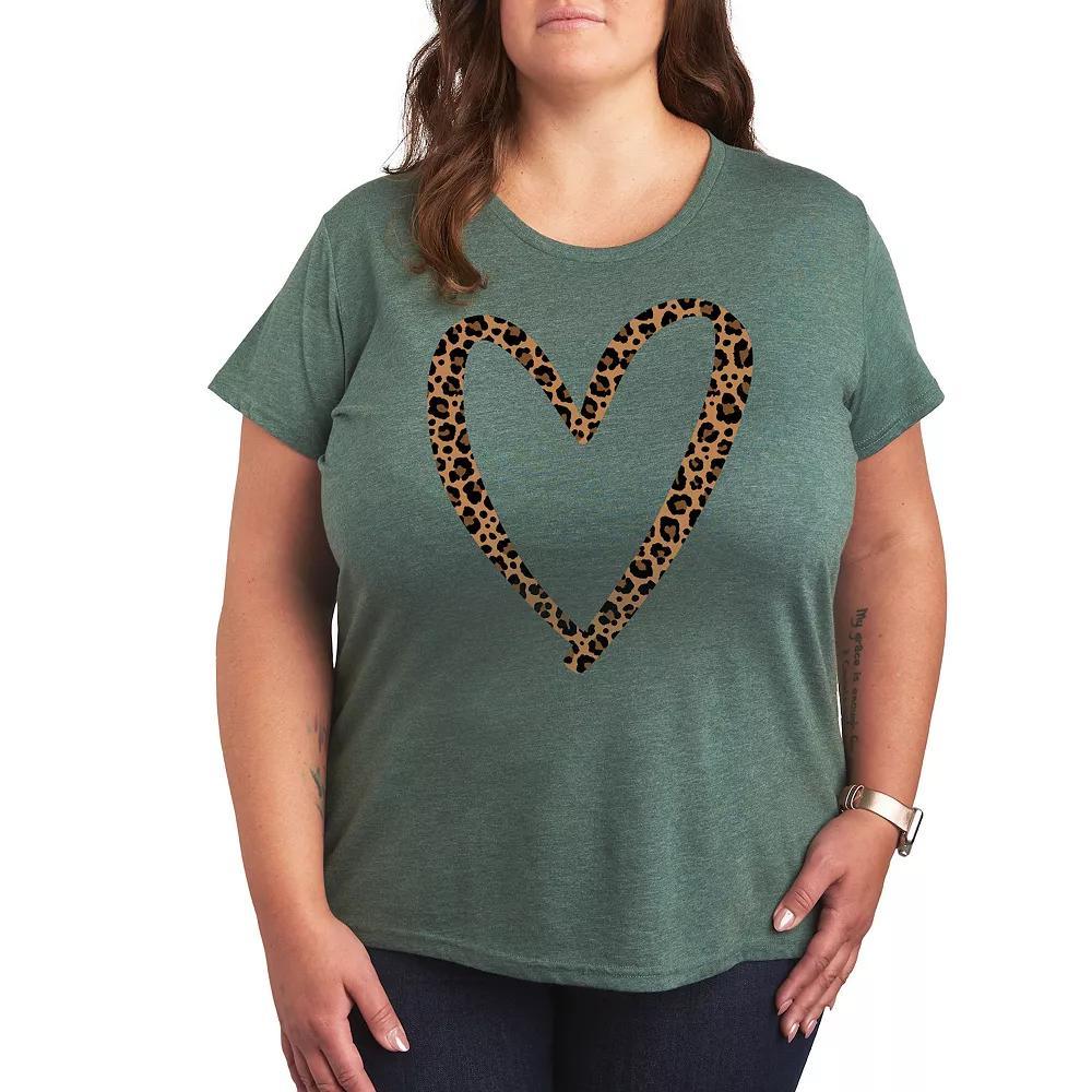 Plus Leopard Print Heart Outline Graphic Tee, Women's,  Product Image