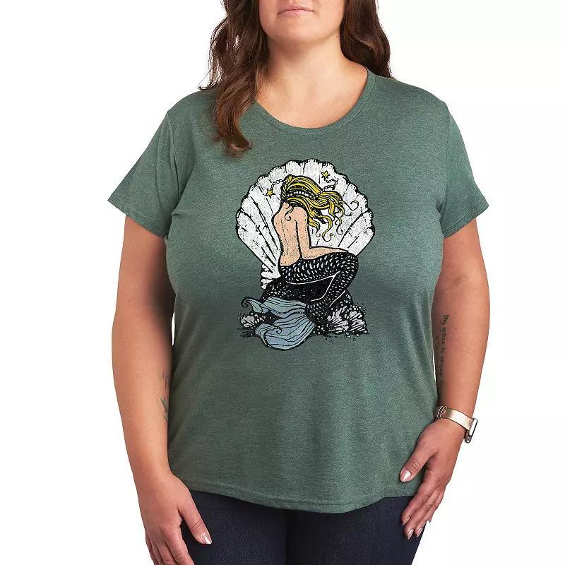 Plus Line Drawing Sea Turtle Graphic Tee, Womens Grey Green Product Image