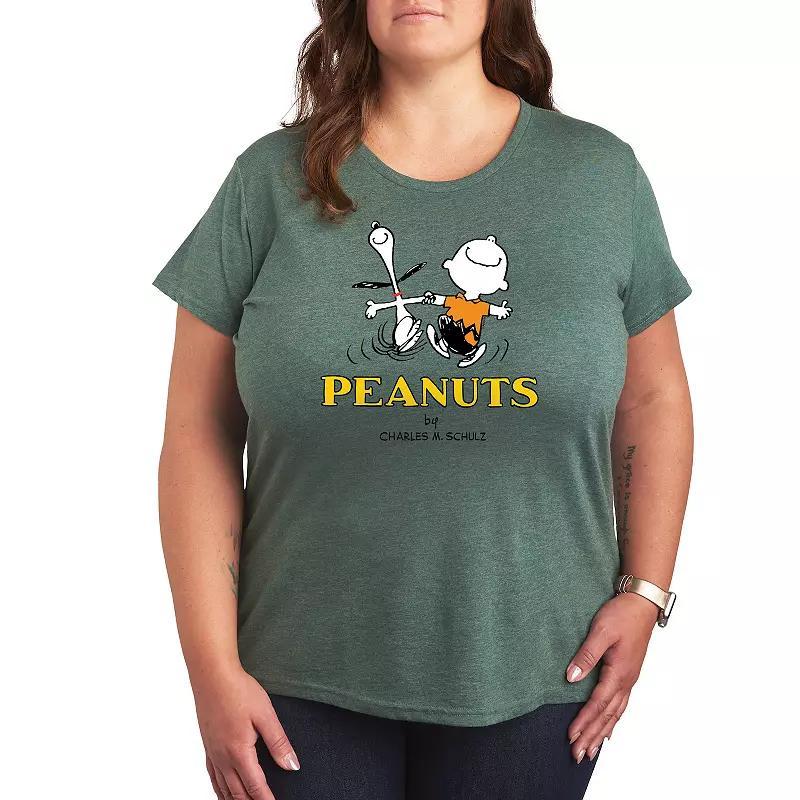 Plus Peanuts Charlie Snoopy Logo Graphic Tee, Women's, Size: 1XL, Grey Green Product Image