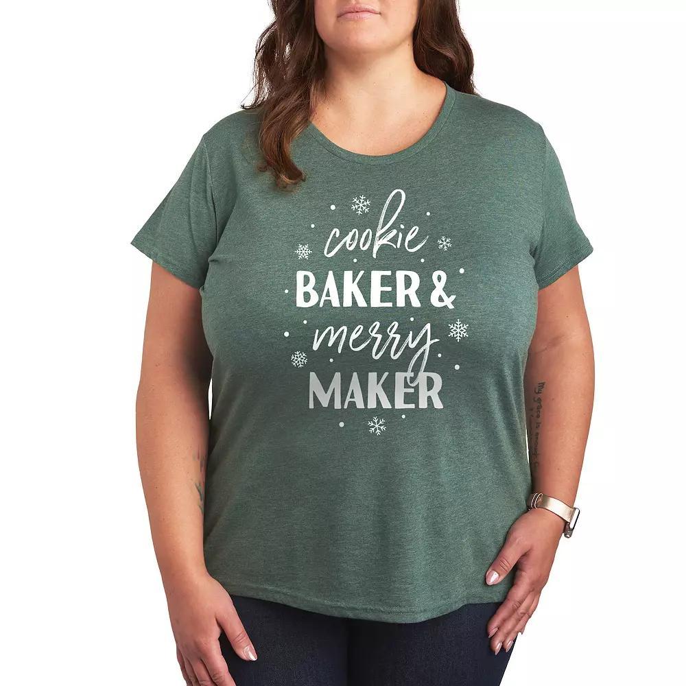 Plus Cookie Baker And Merry Maker Graphic Tee, Women's, Size: 1XL, Grey Green Product Image