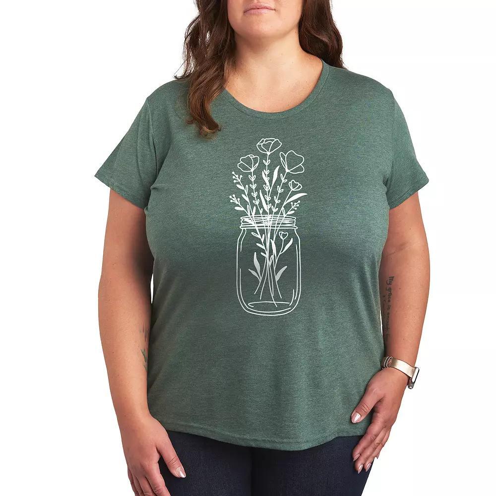 Plus Flowers In Mason Jar Graphic Tee, Women's, Size: 3XL, Grey Green Product Image