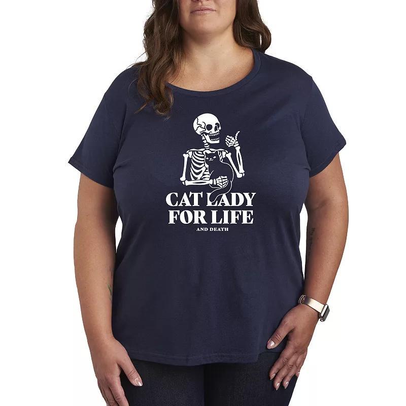 Plus Size Cat Lady For Life Skeleton Graphic Tee, Women's, Size: 4XL, Grey Gray Product Image