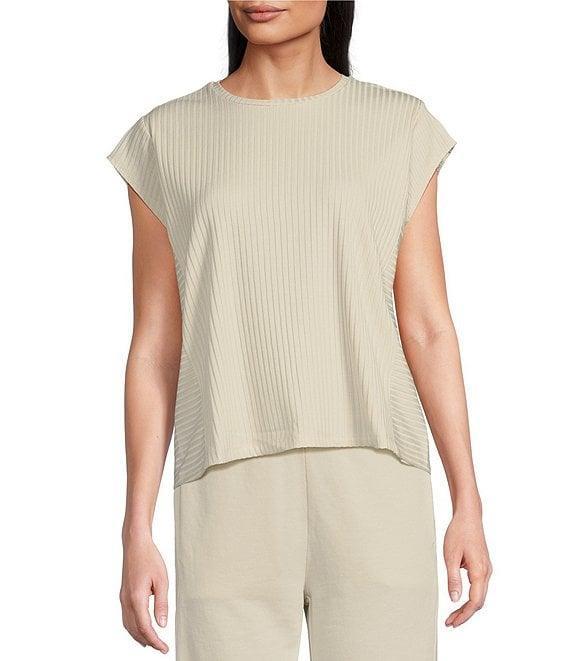 Eileen Fisher Textured Stretch Rib Round Neck Cap Sleeve Top Product Image