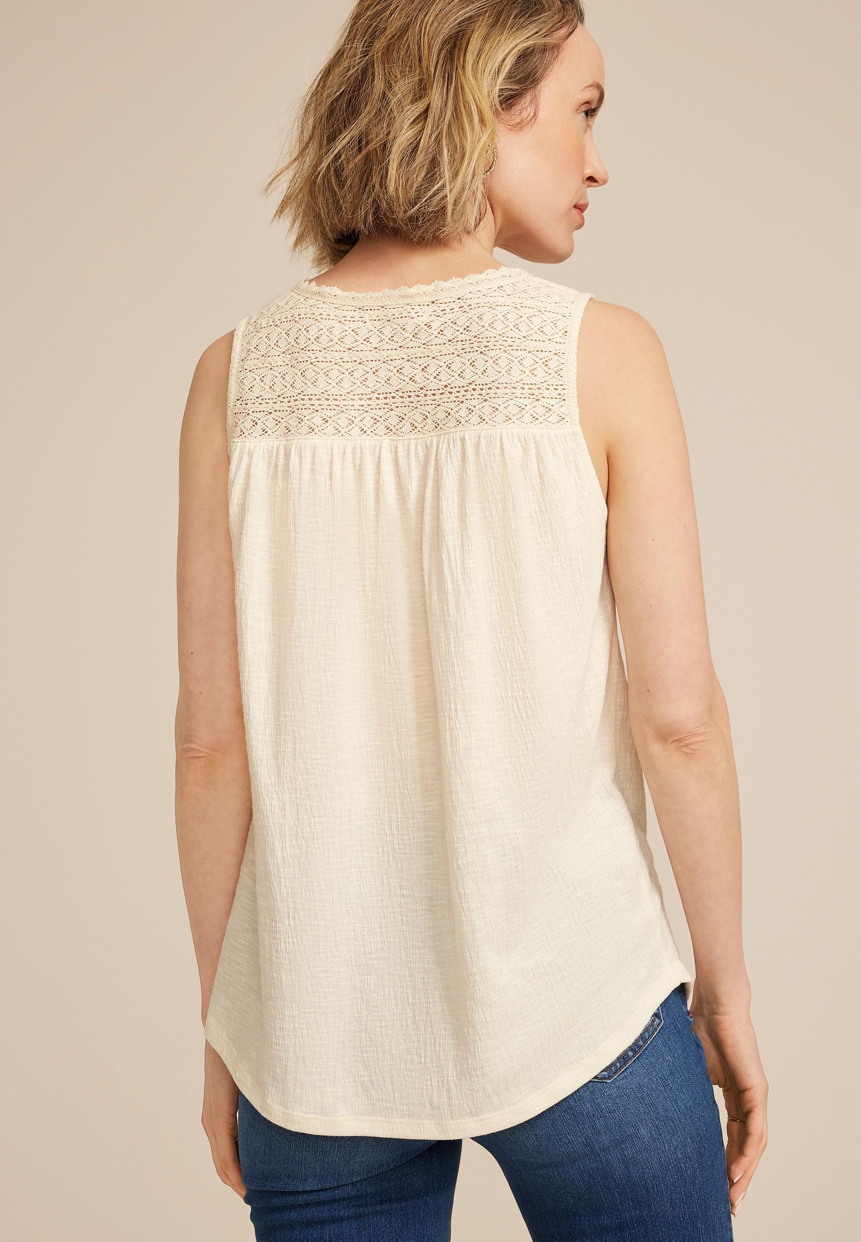 Maurices Womens XX Large Size Embroidered Lace Yoke Henley Tank Top Product Image