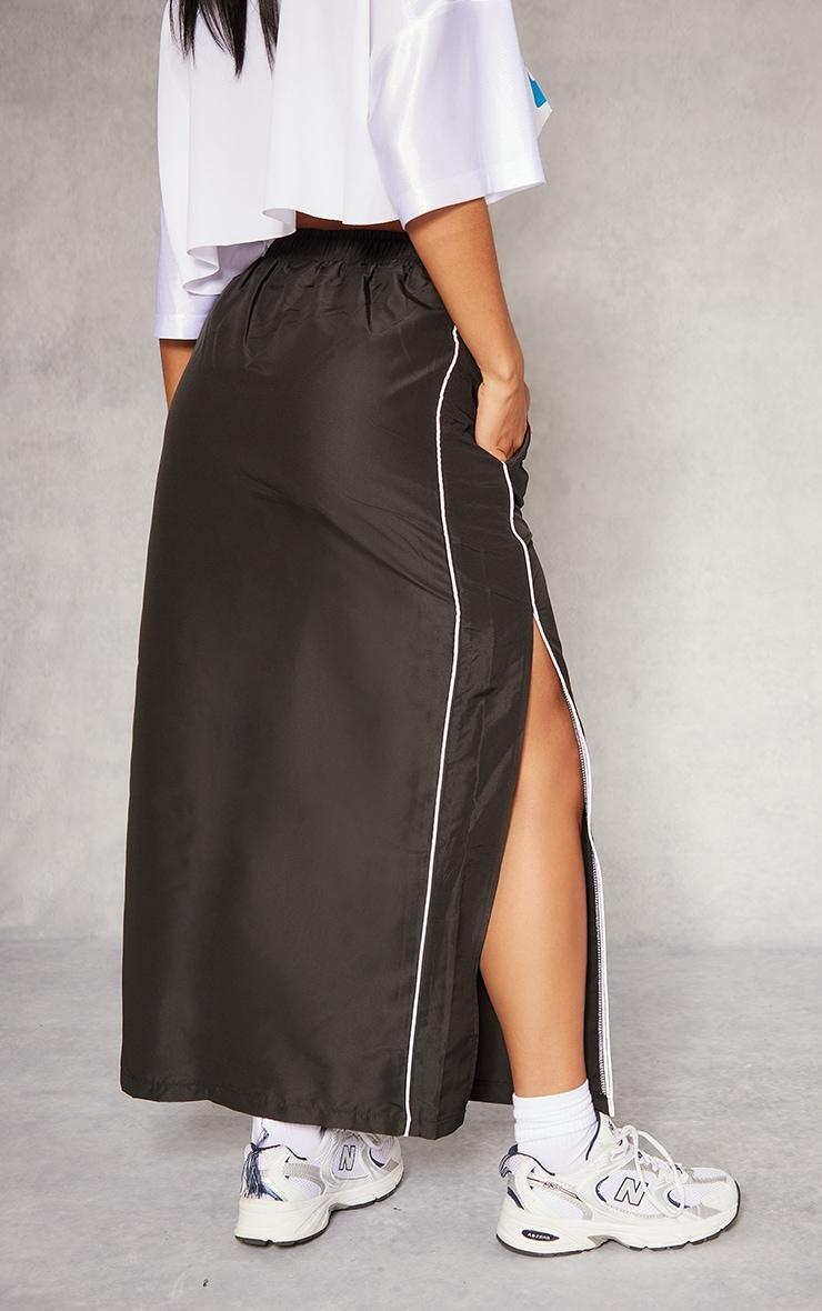 Black Parachute Piping Detail Track Maxi Skirt Product Image