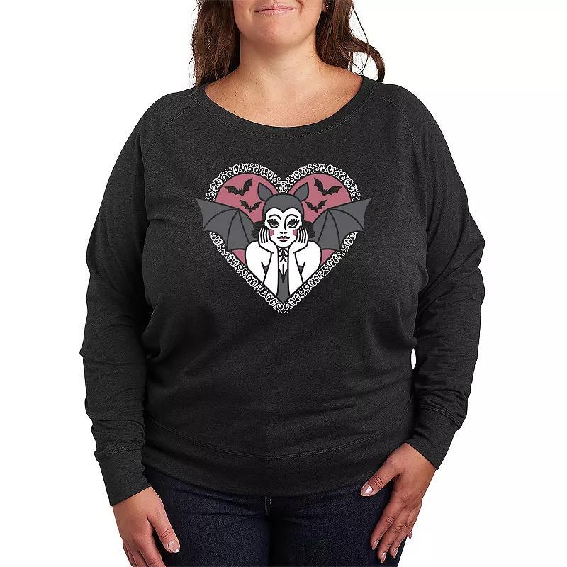 Plus Size Bat Pinup French Terry Long Sleeve Tee, Women's, Size: 4XL, Heather Grey Product Image