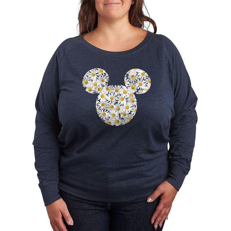 Disneys Mickey Mouse Plus Size Daisies French Terry Long Sleeve Tee, Womens Heather Grey Product Image