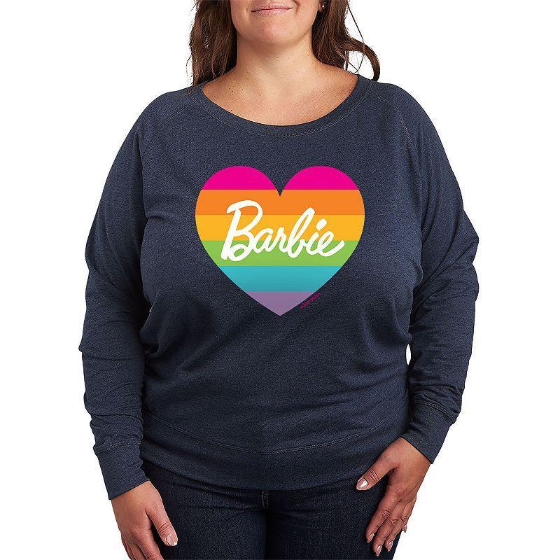 Plus Size Barbie Pride Rainbow Heart Lightweight French Terry Sweatshirt, Womens Grey Indigo Product Image