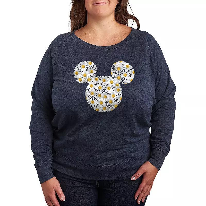 Disneys Mickey Mouse Plus Size Daisies French Terry Long Sleeve Tee, Womens Heather Grey Product Image
