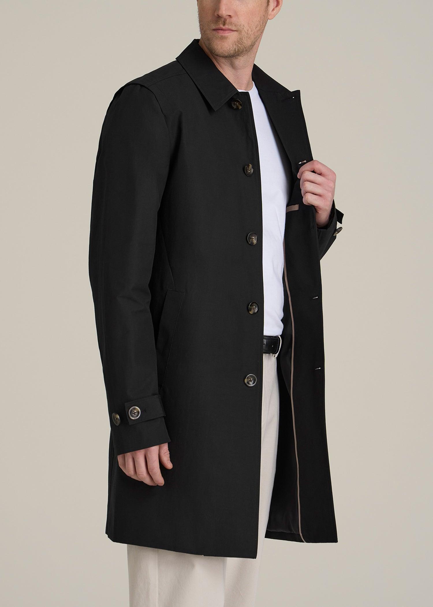 Minimalist Trench Coat for Tall Men in Black Male Product Image