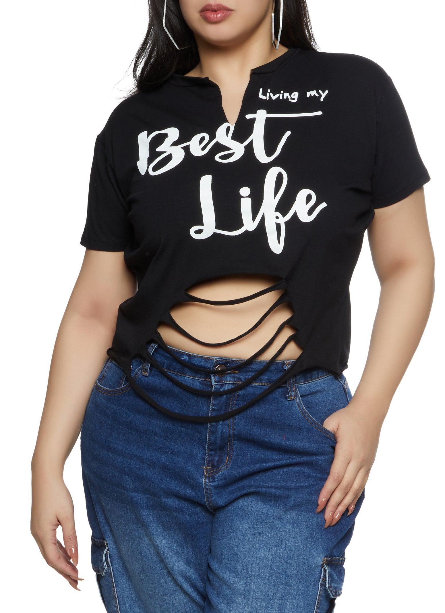 Womens Plus Size Living My Best Life Laser Cut Graphic Tee Product Image