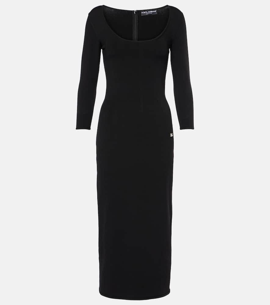 DOLCE & GABBANA Logo Plaque Scoop Neck Midi Dress In Black Product Image