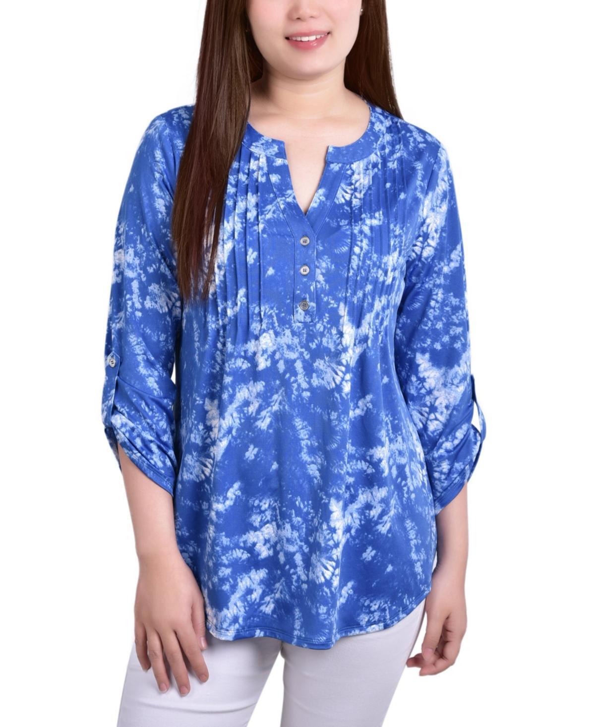 Womens Knit Jacquard 3/4 Sleeve Roll Tab Top Product Image