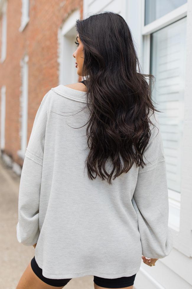 Along The Way Heather Grey Oversized Pocketed Waffle Top FINAL SALE Product Image