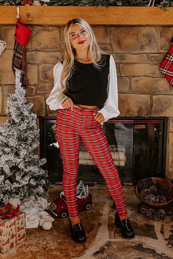 Endless Cheer Plaid Pants In Red Product Image