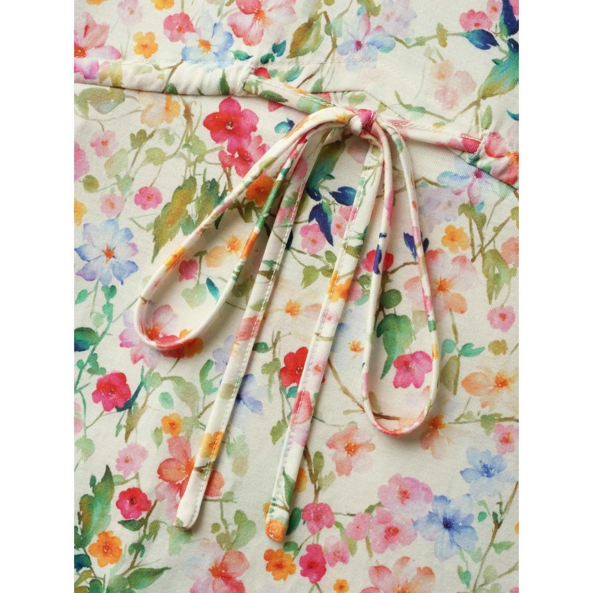 Plus Size Ditsy Floral Print Waist Tie Midi Dress Multicolor Women V-neck Short sleeve Curvy BloomChic 26/4X Product Image