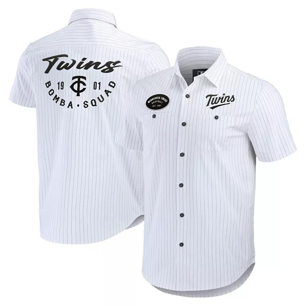 Men's Darius Rucker Collection by Fanatics White Minnesota Twins Pin Stripe Short Sleeve Button-Up Shirt,  Product Image