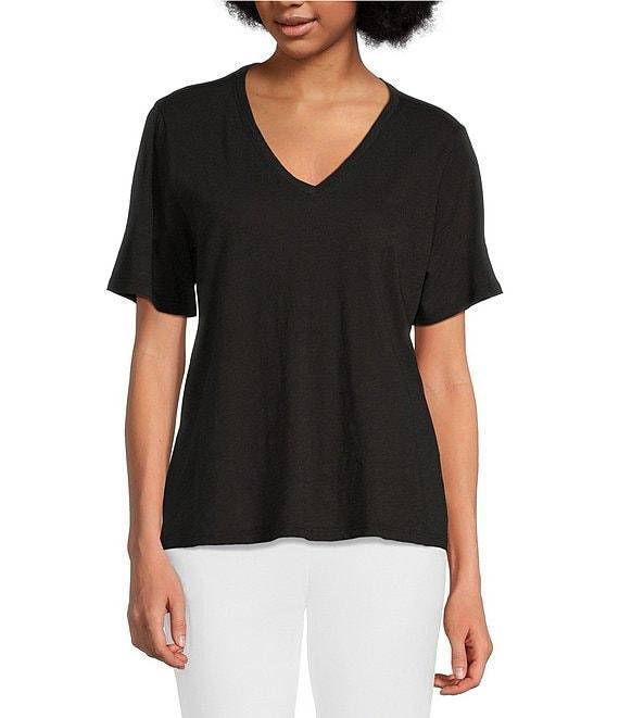 Eileen Fisher Easy Organic Cotton Jersey Knit V-Neck Short Sleeve Tee Product Image