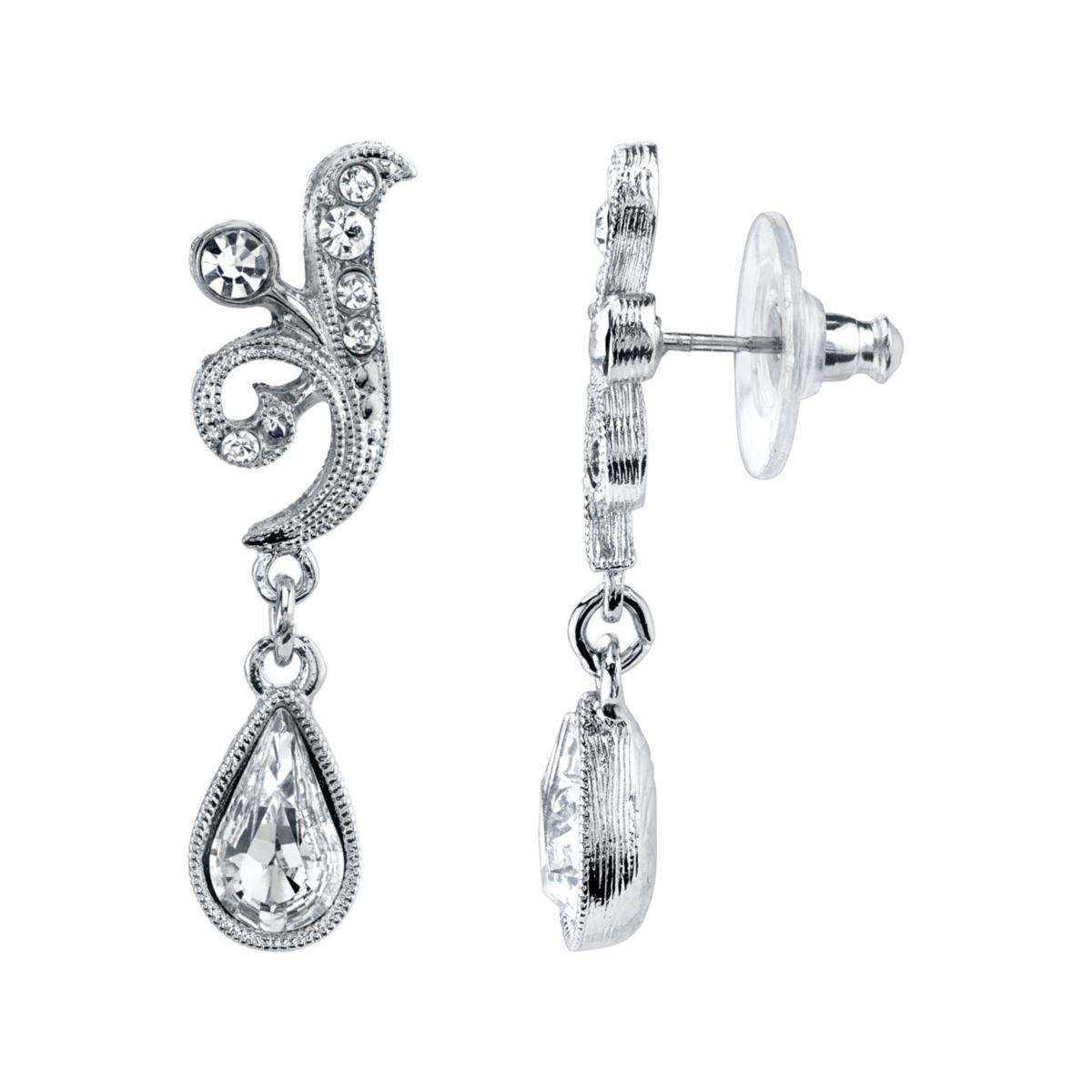 1928 Silver Tone Simulated Crystal Drop Earrings, Womens, Clear Product Image