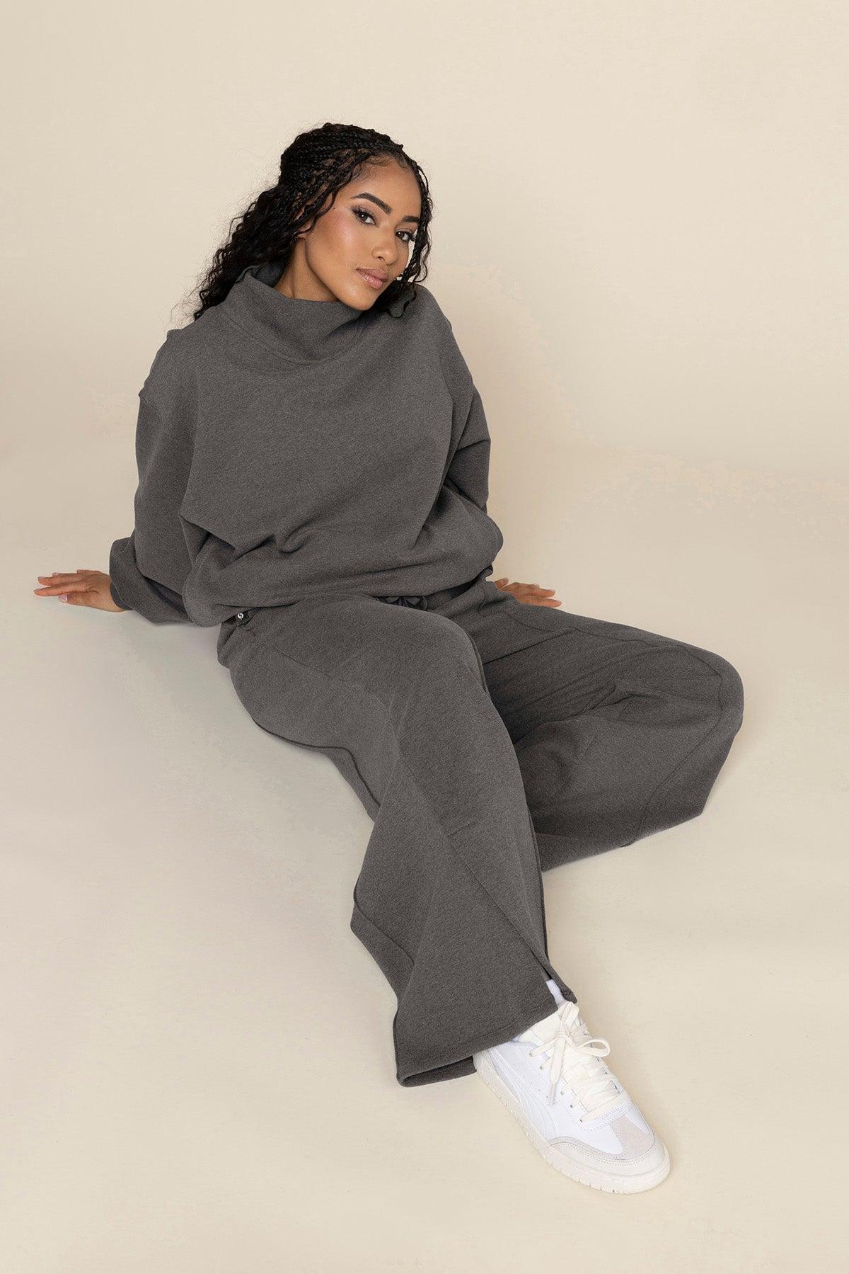 Ooey Gooey Mockneck Sweatshirt with Pockets - Charcoal Heather Product Image