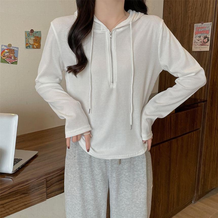 Long-Sleeve Drawstring Hooded Half-Zip Tee Product Image