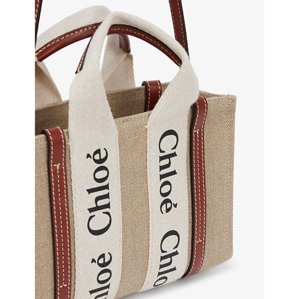 Woody Cotton-canvas Tote Bag In White - Brown 1 Product Image