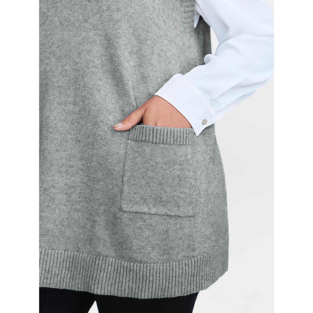 Plus Size A-Line Pockets V-Neck Pullover DarkGray Women Leisure Loose Sleeveless V-neck Casual Pullovers BloomChic 12/L Product Image