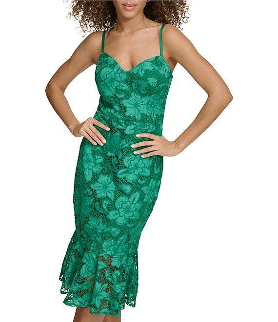SIENA Lace Sweetheart Neck Sleeveless Flounce Midi Dress Product Image